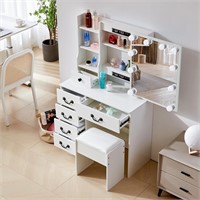 White Vanity Desk with Mirror and Lights,