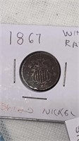 1867 Shield Nickel with rays