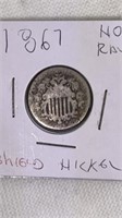 1867 Shield Nickel no rays