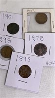(5) Indian head pennies, assorted years