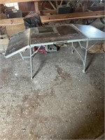Vintage aluminum 6ft folding table and 6’ wood