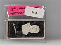 1oz .999 Silver Herbert Hoover Art Bar