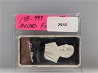 1oz .999 Silver Millard Fillmore Art Bar