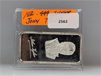 1oz .999 Silver John Tyler Art Bar