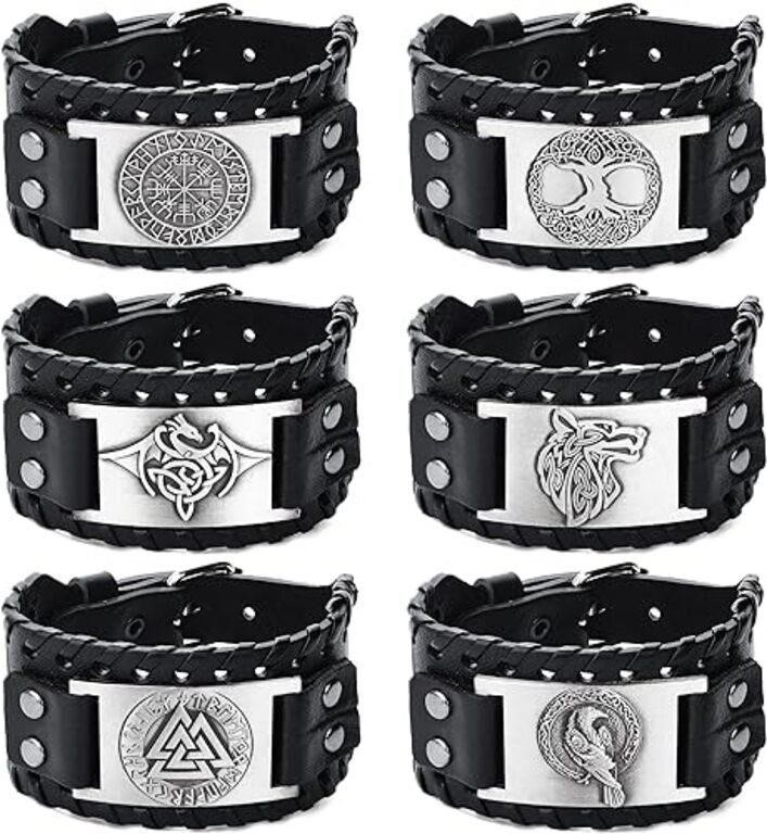 SAILIMUE 6Pcs Viking Bracelet for Men Punk Wide