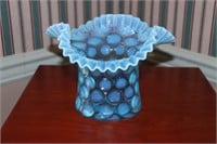 Fenton coin dot opalescent hat style vase with