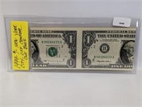 1999 New York $1 Off Center Cut Bills