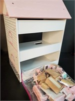Pink Roof Doll House with Furniture