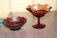 Carnival Glass scalloped top compote and a