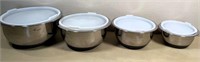like NEW- set 4 Stainless bowls w/ lids up to 6qt