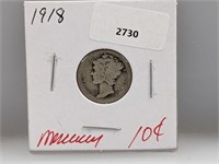 1918 90% Silver Mercury Dime