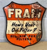 12" 1950s FRAM oil filter sign