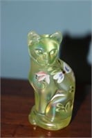 Fenton hand-painted cat figurine painted by M