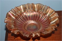 Marigold Carnival glass pedestal bowl with
