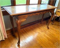 oak sofa table- showing plant stains