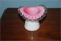 Fenton milk glass with pink silver crest ruffled