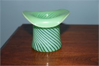 Fenton green and opalescent spiral glass hat vase