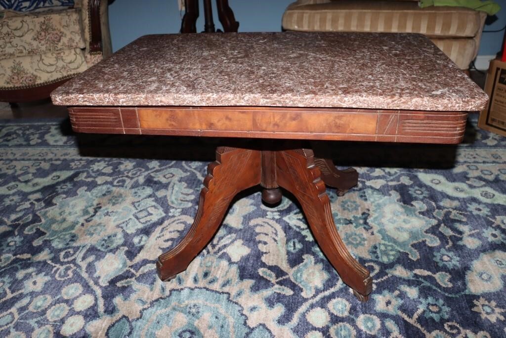 Chocolate marble top table 30" X 20" X 19"