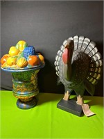 Midwest Imports Wood Turkey, Ceremic Fruit Vase