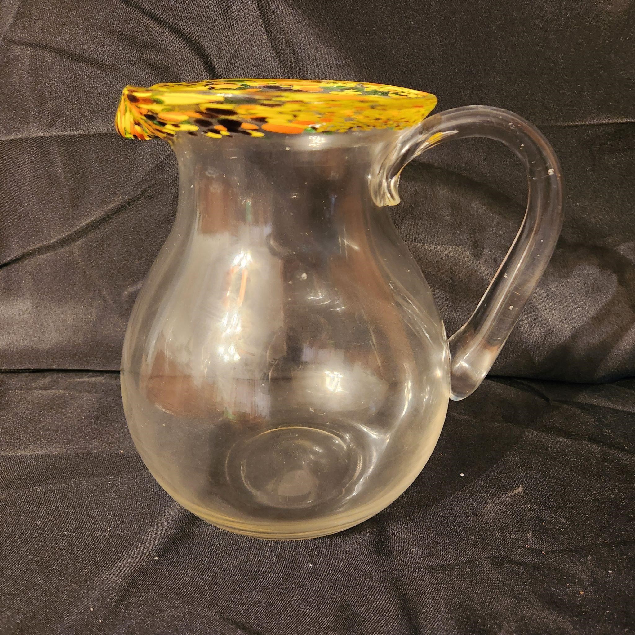 Hand blown Art glass pitcher.