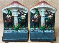 PAINTED CAST IRON B&H BOOKENDS HEAR NO EVIL GNOMES