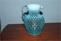 Fenton blue hobnail opalescent pitcher