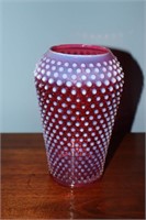 Fenton cranberry opalescent hobnail vase