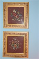 2 Framed needlepoint pictures 17.25" X 17.25"