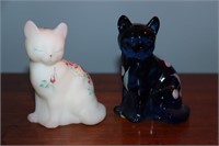 2 Fenton hand-painted cat figurines both signed