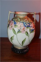 Nippon hand-painted double handled vase with