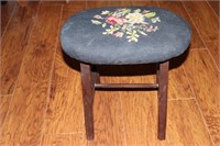Mahogany foot stool with needlepoint top