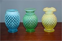 3 Fenton hobnail bud vases