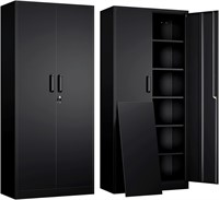 Yizosh Metal Cabinet - 2 Doors  5 Shelves  71H