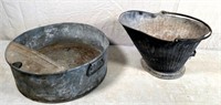 antique coal bucket & oil pan