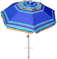 AMMSUN 7ft Beach Umbrella  UV 50+ Stripe Blue
