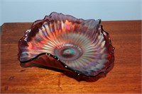 Carnival glass stippled ray pattern candy dish