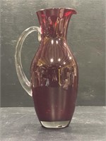Hand Blown Ruby Red Glass Pitcher w/ Applied