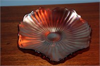 Carnival glass stippled ray pattern candy dish