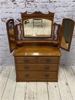 Antique Dresser w/ Tri-Fold Mirror