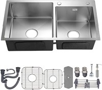 32.3x17.7In Double Sink with Dispenser & Set