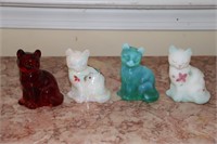 4 Fenton glass cats - 2 hand painted and signed -