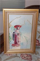 Original watercolor of an Oriental woman by A E