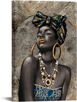 Black Women Wall Art  Gold Lips  24x36 Inch