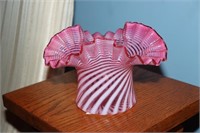 Fenton cranberry opalescent swirl vase