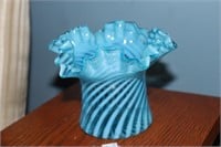 Fenton blue opalescent swirl vase