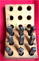 SET OF STEEL NUMBER STAMPS PUNCH W WOOD CARRY BOX