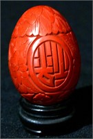 Hand Carved Cinnabar Egg & Stand
