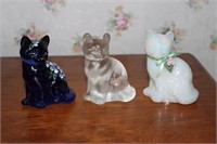 3 Fenton glass cat figurines - 1 hand painted &