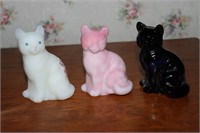 3 Fenton glass cat figurines - 1 is hand painted