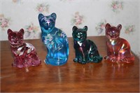4 Fenton glass cat figurines - 2 hand painted 1